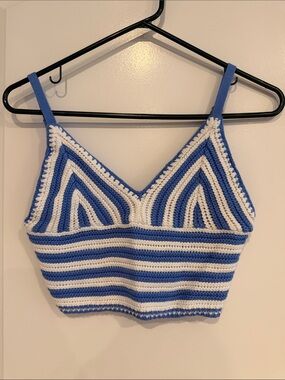 Hollister Blue & White Crochet Stripe Camisole
